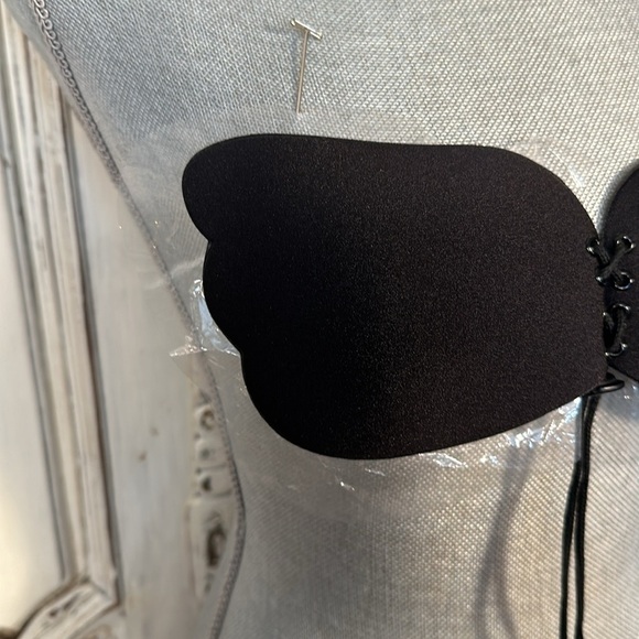 No Straps Pastie with Lace Up Push Up Black Backless Bra - Picture 4 of 6